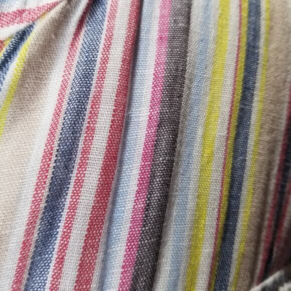 Elan Popover Top Large 100% Linen Striped Long Sleeve Split V Neck - Picture 5 of 10